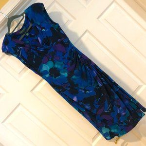 Lauren Ralph Lauren Ruched Stretch Floral V Neck Midi Dress Purple Blue Green 4
